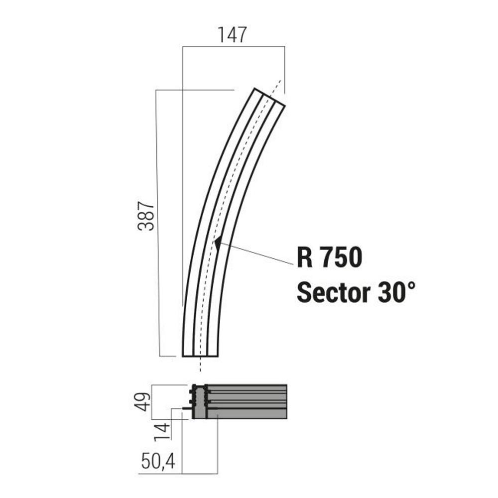 XNR02C Релса XNET RECESSED CURVED PROFILE 30dgr OPENING RADIUS 0.75m 48V DC IP40 SBK, Arelux_small