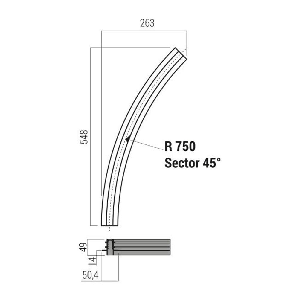 XNR03C Релса XNET RECESSED CURVED PROFILE 45dgr OPENING RADIUS 0.75m 48V DC IP40 SBK, Arelux_small