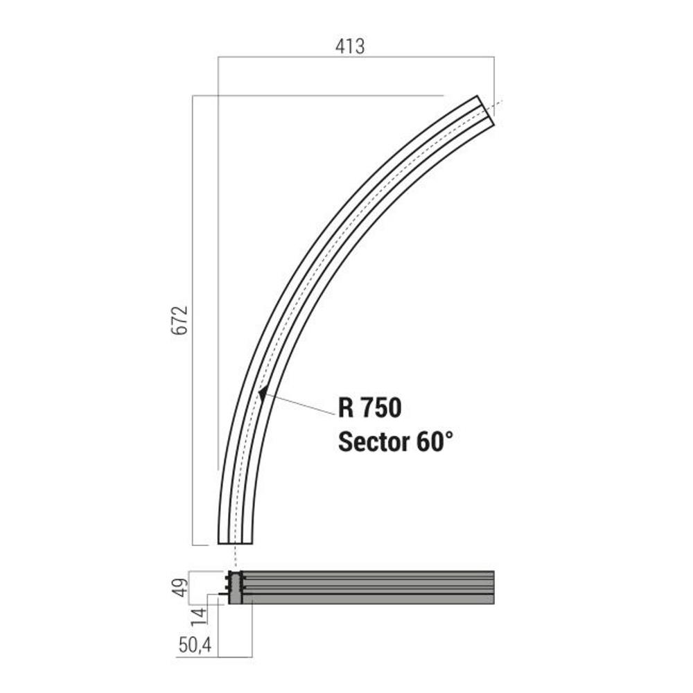 XNR04C Релса XNET RECESSED CURVED PROFILE 60dgr OPENING RADIUS 0.75m 48V DC IP40 SBK, Arelux_small