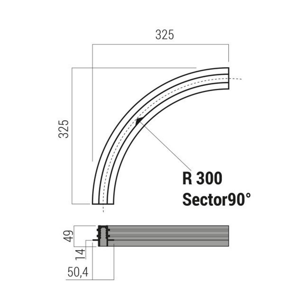 XNR05C Релса XNET RECESSED CURVED PROFILE 90dgr OPENING RADIUS 0.3m 48V DC IP40 SBK, Arelux_small