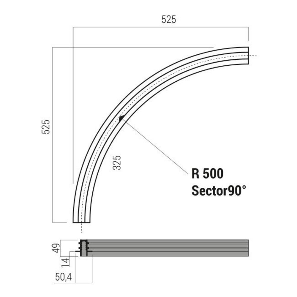 XNR06C Релса XNET RECESSED CURVED PROFILE 90dgr OPENING RADIUS 0.5m 48V DC IP40 SBK, Arelux_small