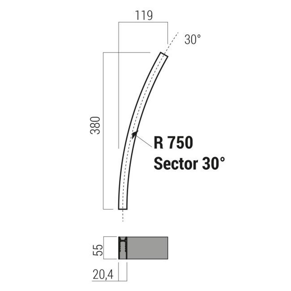 XNS02C Извит профил XNET SURFACE CURVED PROFILE 30dgr RADIUS 0.75m 48V DC IP40 SBK Arelux_small