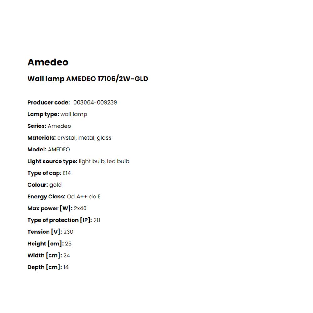17106/2W-GLD Аплик Amedeo 2x40W E14 Crystal glass gold, Zuma Line_small
