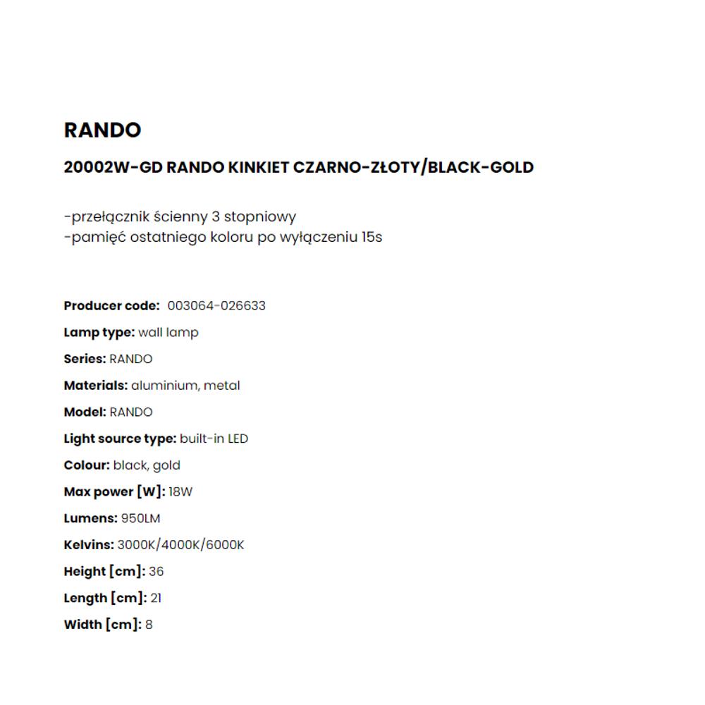 20002W-GD Аплик Rando 18W LED 900LM 3000K/4000K/6000K black, gold, Zuma Line_small