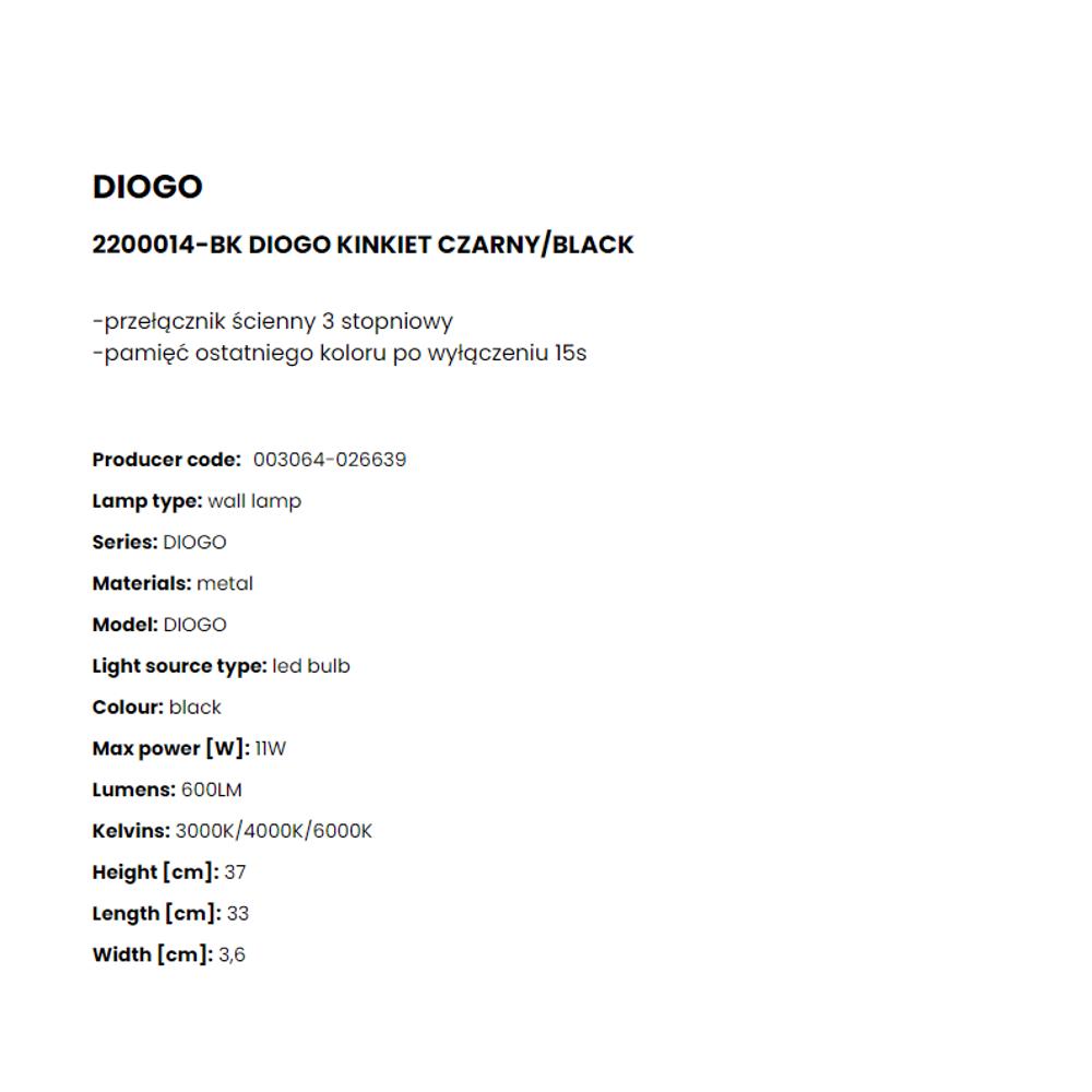 2200014-BK Аплик Diogo 11W LED 600LM 3000K/4000K/6000K W3,6 L33 H37 aluminium black, Zuma Line_small