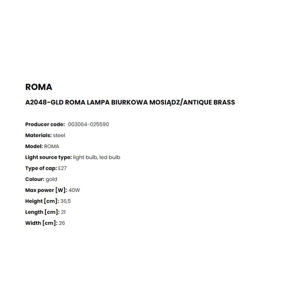 A2048-GLD Настолна лампа Roma 1x40W E27 L26 W21 H36,5 gold, Zuma Line_small