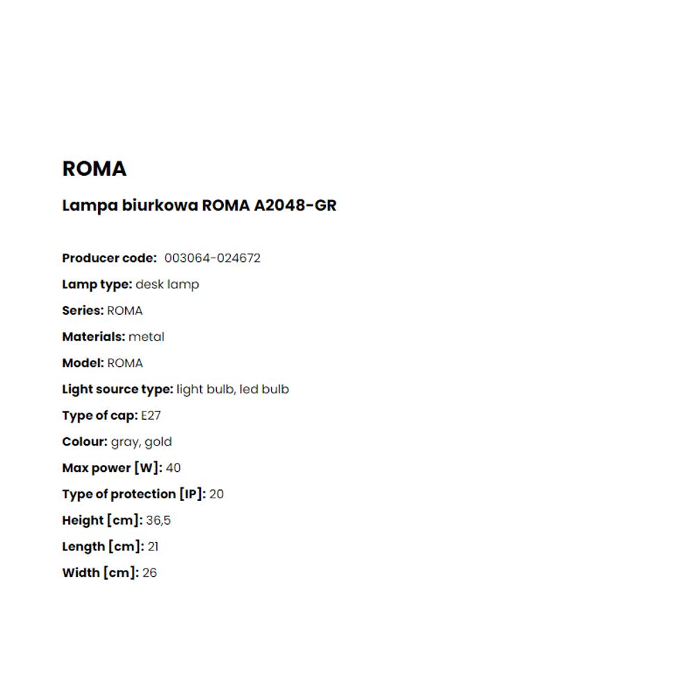A2048-GR Настолна лампа Roma 1x40W E27 metal, Zuma Line_small