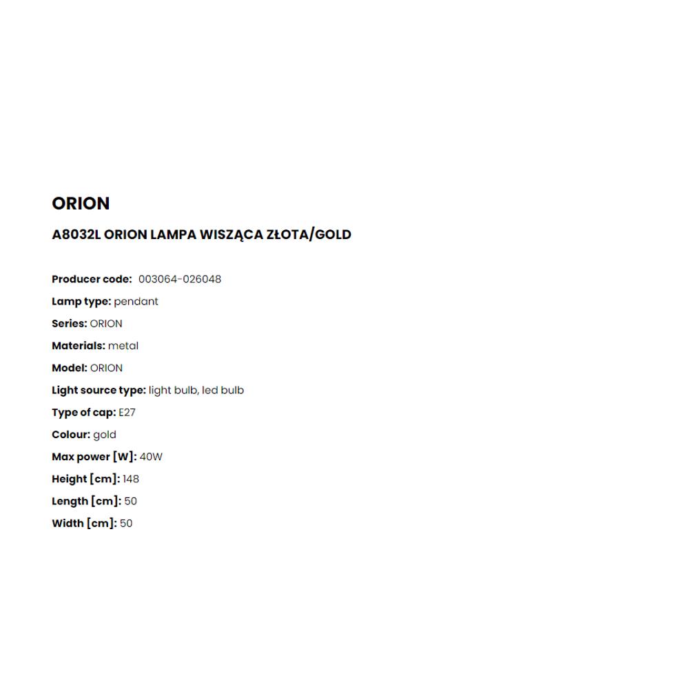 A8032L-GD Пендел Orion 1x40W E27 Ø50 H151,5 gold, black, Zuma Line_small
