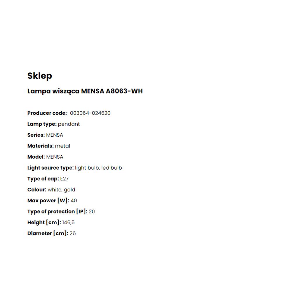 A8063-WH Пендел Mensa 1x40W E27 metal, Zuma Line_small