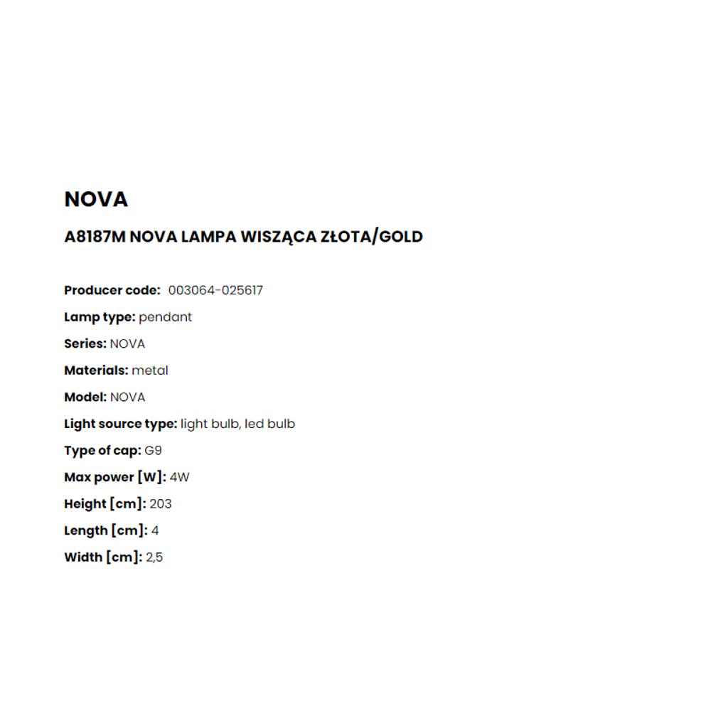 A8187M Пендел Nova 1x4W G9 Ø2,5 H203 black, gold, Zuma Line_small