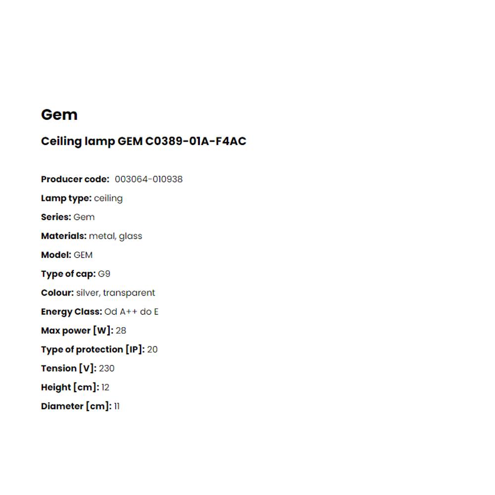 C0389-01A-F4AC Плафониера Gem 1x28W G9 chrome, Crystal, glass, Zuma Line_small