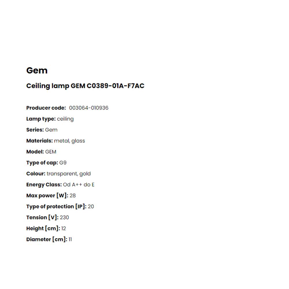 C0389-01A-F7AC Плафониера Gem 1x28W G9 gold, Crystal, glass, Zuma Line_small