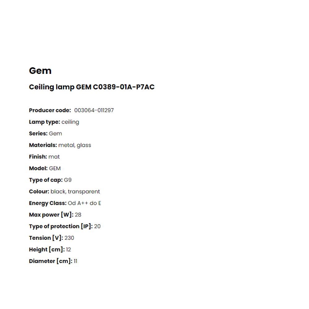 C0389-01A-P7AC Плафониера Gem 1x28W G9 black metal, Crystal, glass, Zuma Line_small