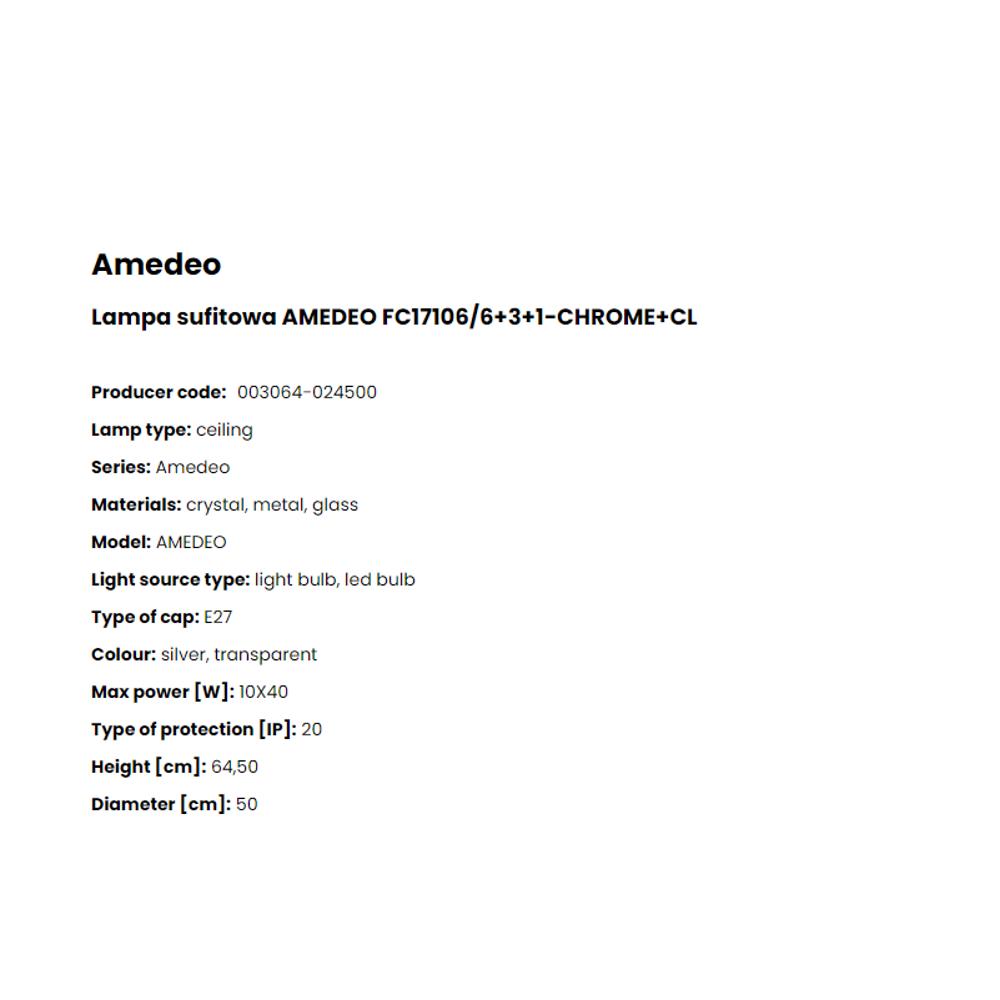 FC17106/6+3+1-CHROME+CL Плафониера Amedeo 10x40W E14, Crystal glass, chrome body, Zuma Line_small
