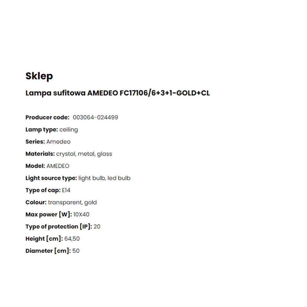 FC17106/6+3+1-GOLD+CL Плафониера Amedeo 10x40W E14, Crystal glass, gold body, Zuma Line_small