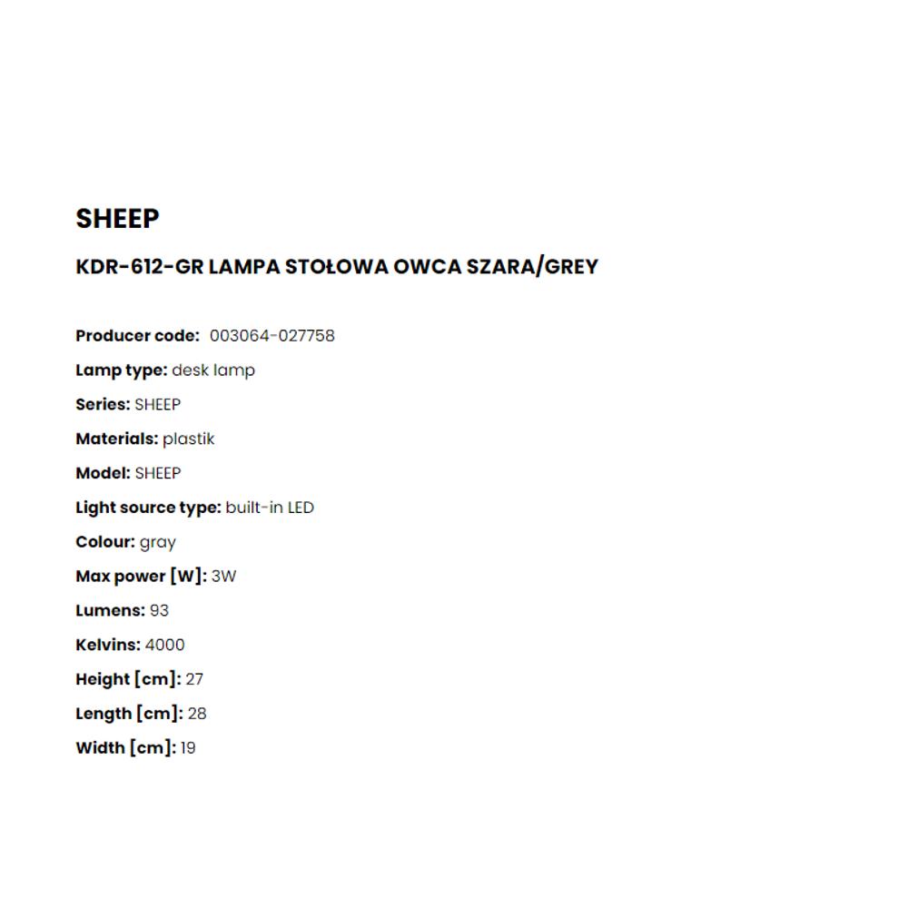KDR-612-GR Настолна лампа Sheep 3W 4000K LM 93 27*19*28см ABS, PP GRAY, Zuma Line_small