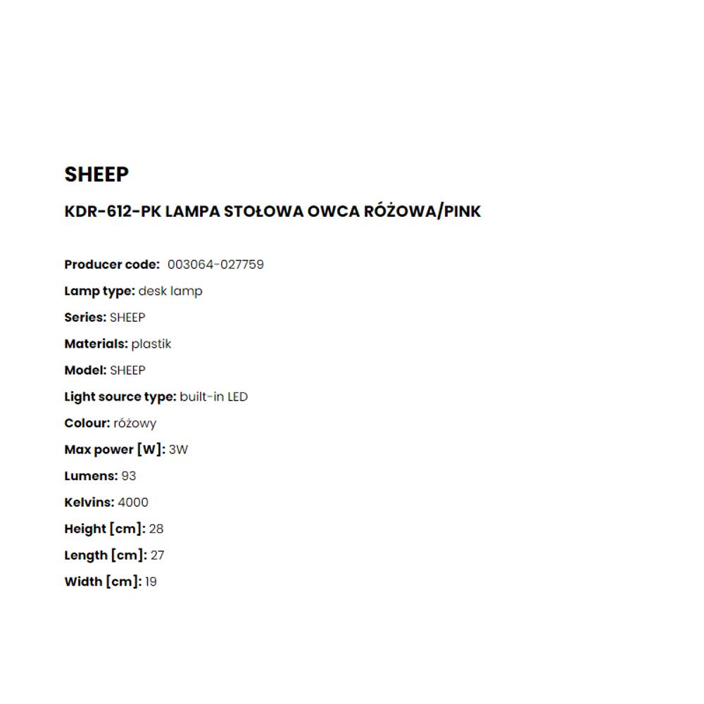 KDR-612-PK Настолна лампа Sheep 3W 4000K LM 93 27*19*28см ABS, PP PINK, Zuma Line_small