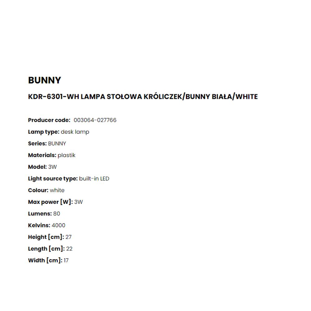 KDR-6301-WH Настолна лампа Bunny 3W 4000K LM 80 22х17х27,5 см ABS, PP, white, Zuma Line_small