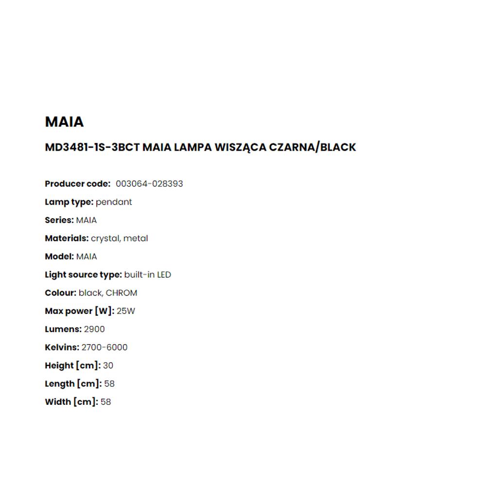 MD3481-1S-3BCT Пендел Maia 26W LED 3000LM 3000-6000K iron black chrome, Crystal, Zuma Line_small