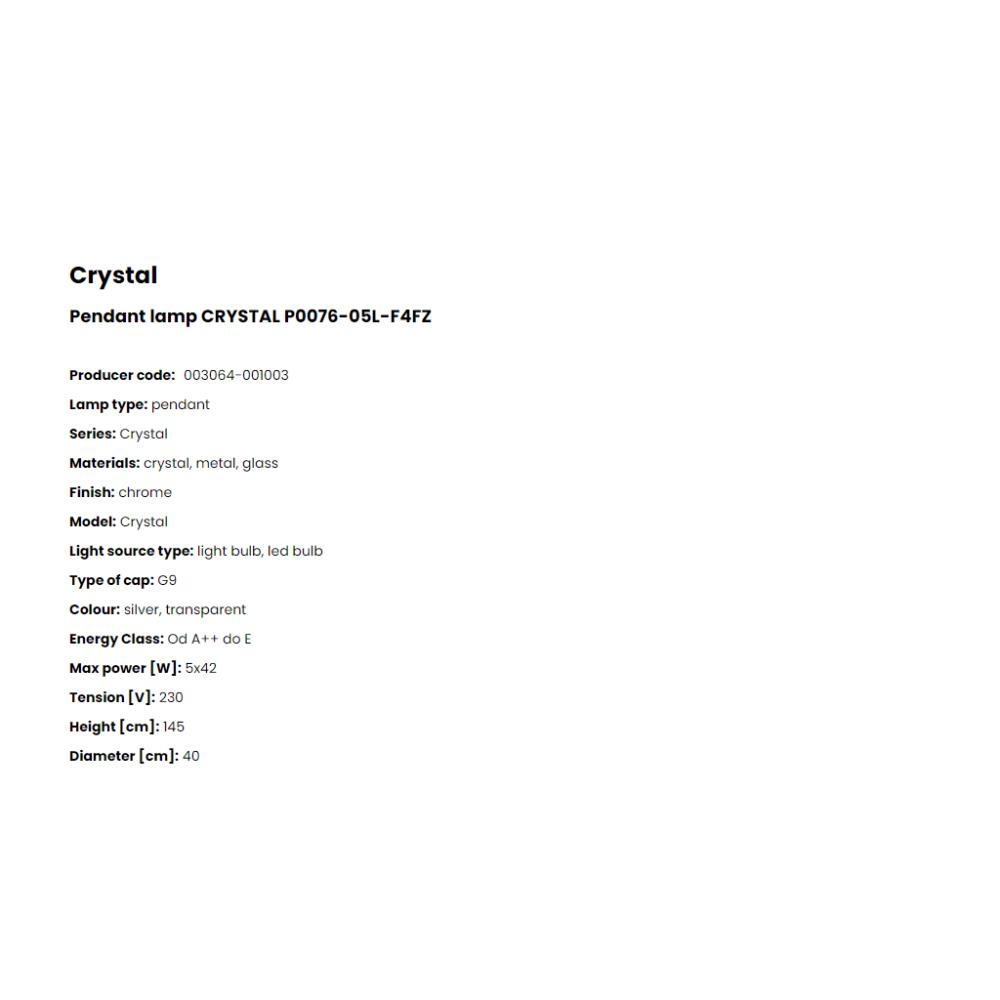P0076-05L-F4FZ Пендел Crystal 5x42W G9 glass plating, Crystal, chrome, Zuma Line_small