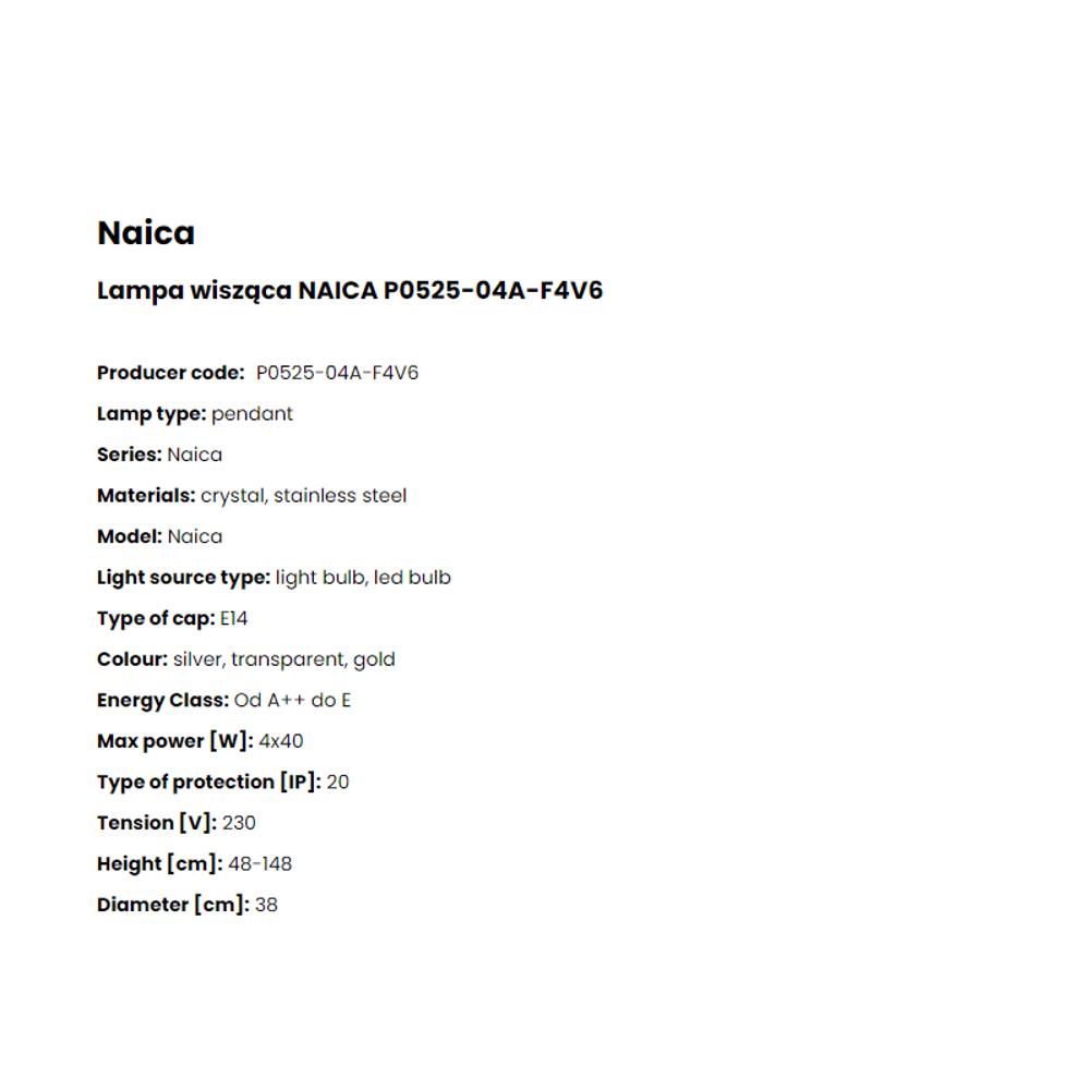P0525-04A-F4V6 Пендел Naica 4x40W E14 gold stainless steel, Crystal, chrome, Zuma Line_small