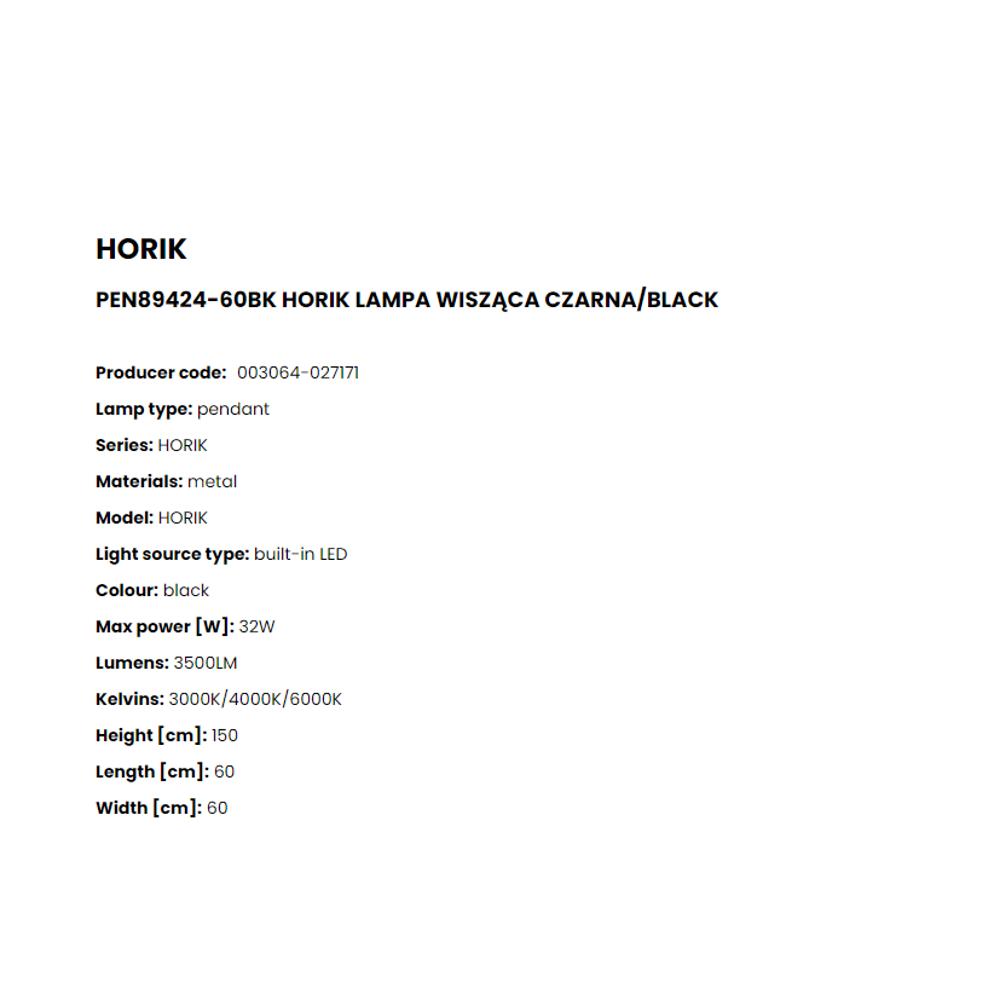 PEN89424-60BK Пендел Horik 32W LED 3500LM 3000K/4000K/6000K Ø60 H150 black, Zuma Line_small