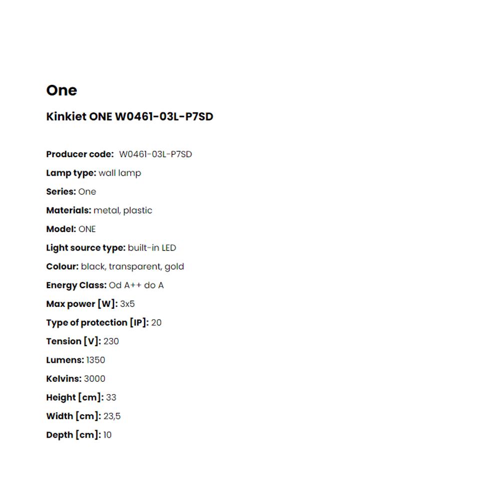 W0461-03L-P7SD Аплик One 3x5W LED 1350LM 3000K matt black, gold acrylic, Zuma Line_small