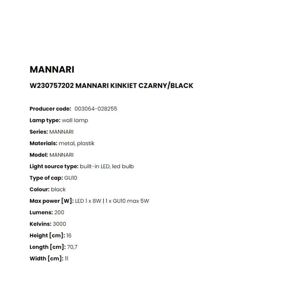 W230757202 Аплик Mannari 1x8W LED, 400LM 3000K, 1x5W GU10, sand black, Zuma Line_small