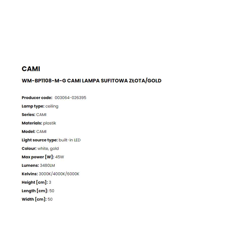 WM-BP1108-M-G Плафониера Cami 42W LED 3234LM 3000K/4000K/6500K plastic gold white, Zuma Line_small