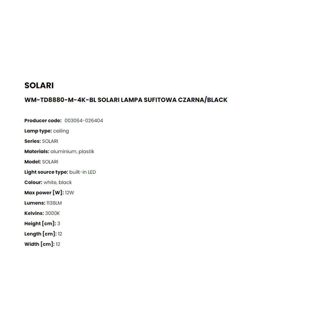 WM-TD8880-M-4K-BL Плафониера Solari 12W LED 1138LM 4000K Ø12 H3 aluminium black white, Zuma Line_small
