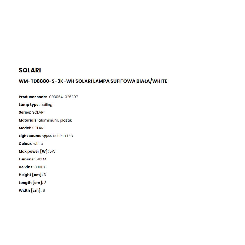 WM-TD8880-S-3K-WH Плафониера Solari 5W LED 516LM 3000K Ø8 H3 aluminium white white, Zuma Line_small