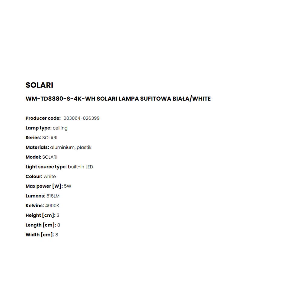 WM-TD8880-S-4K-WH Плафониера Solari 5W LED 516LM 4000K Ø8 H3 aluminium white white, Zuma Line_small