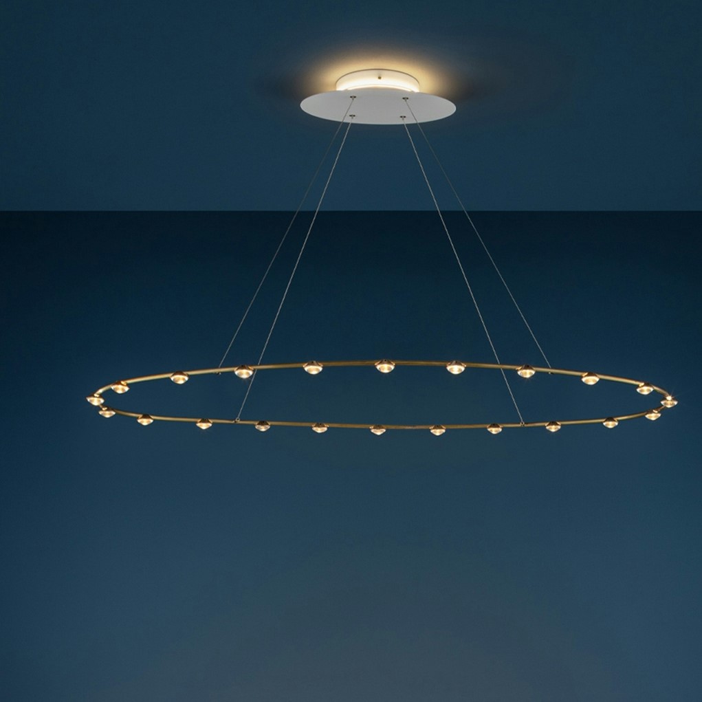 PL22 Окачен осветител Petites Lentilles, LED лента 4W 3000K 475lm, основа Ø17×4см, овал 120×60см, white/brass, Catellani&Smith