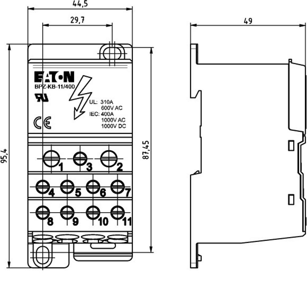 102713 BPZ-KB-11/400 Дистрибутор 1P/400A - [1x185/2x35,5x16,4x10mm²], Eaton_small