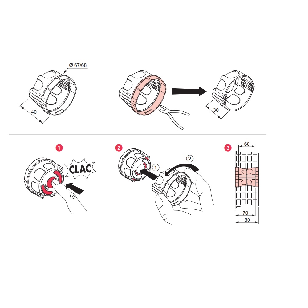 080108 Конзола за зидария, опция съединяване гръб в гръб, 1хØ67 2М, дълб. 40мм, Batibox, Legrand_small